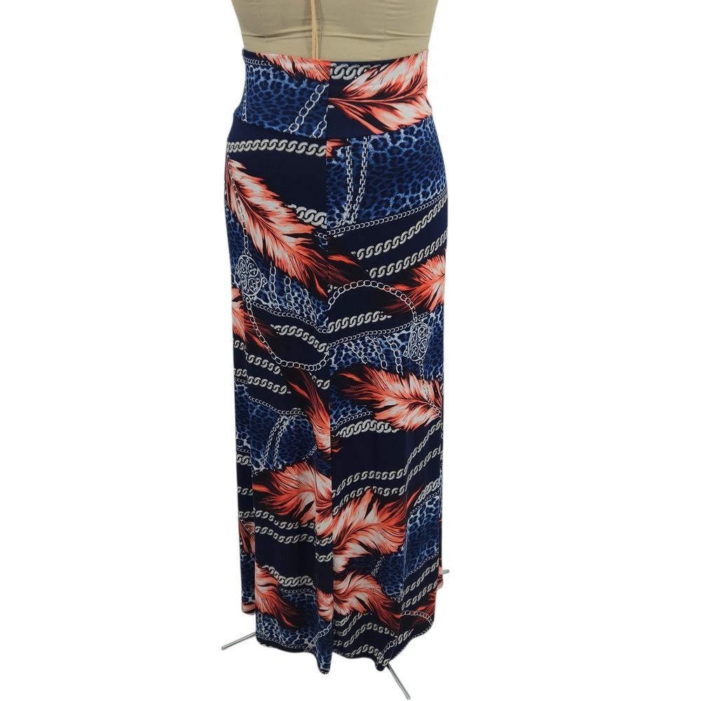 Got Style USA Maxi Skirt Womens XL Feather Chain Animal Print‎ Blue Orange Artsy